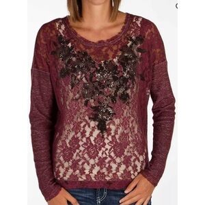 Nwot Miss Me Lace Embellished Top
